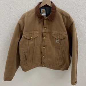 Carhartt Detroit Trucket Jacket Corduroy Collar Blanket Lined Size Beige Large